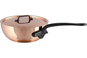 Mauviel M'Heritage M200CI 2mm Polished Copper & Stainless Steel Chef Pan With Lid, And Cast Iron Handles, 2.1-qt, Made In Fra