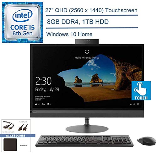 2020 Lenovo IdeaCentre 520 27″ QHD Touchscreen All in One Desktop Computer, 8th Gen Hexa-Core i5-8400T (Beats i7-7700T), 8GB DDR4, 1TB HDD, Windows 10 + YZAKKA Accessories