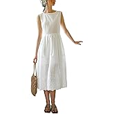 EVAZOU Women's White Bohemian Midi Dress, Sleeveless Embroidered Eyelet Lace Summer Casual Long Dress