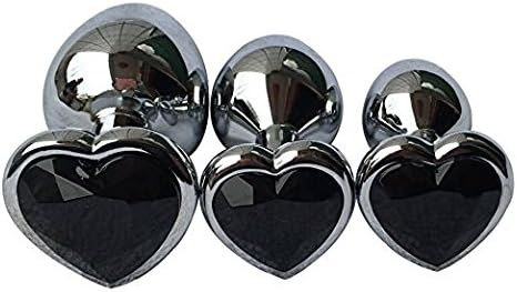 gv(US) NEgvsa-b1 3Pcs Set Luxury Metal Butt Toys Heart Shaped Anal Trainer Jewel Butt Plug Kit S&amp;M Adult Gay Anal Plugs Woman Men Sex Gifts Things for Beginners Couples Large/Medium/Small,Black