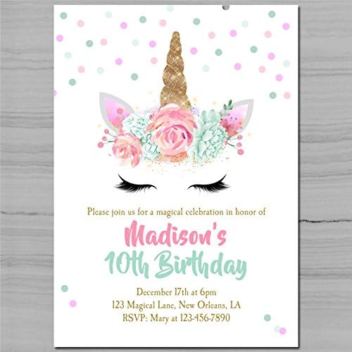 Unicorn Birthday Invitation Printable or Printed - Unicorn Pink and Mint Sparkle Collection