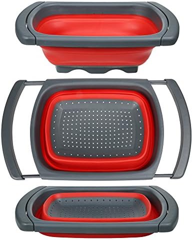 Collapsible Colanders, Kitchen Strainer Kitchen Strainer for Draining Fruit Vegetable Dishwasher with Handles (Red)