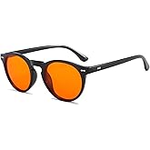 LJCZKA Orange Lens Blue Light Glasses for Better Sleep, Round Computer Glasses Anti Fatigue for Screen Texting Gaming