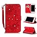 MATOP Compatible for iPhone 7 Plus / 8 Plus Wallet Case,Leather Flip Bling Diamond Rose Rhinestone Fold Stand Shockproof Body Protection Shell Folio with 3 Card Holder (red)