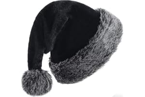 ZISUEX Black Christmas Hats for Adults Plush Black Santa Hat Xmas Halloween Fluffy Santa Claus Hat for Women Men