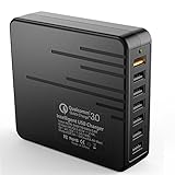 45W/9A 7-Port USB Charger, QC3.0 Intelligent Desktop Fast Charging Station with Smart IC Tech (Black)