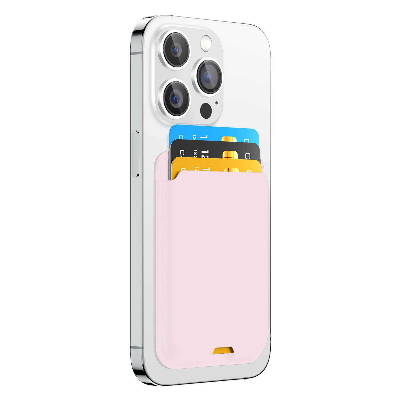 ZoyiNsgu Phone Card Holder, Premium Leather Wallet Stick on, Adhesive Credit Card Holder for Case, Sticky Wallet for Back of Cover, Android Cell Phone, iPhone, Fit 4 Cards, Light Pink