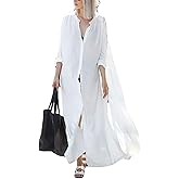 Bsubseach Women’s Kimono Swimsuit Coverup Beach Dress Lightweight Long Sleeve Bikini Cardigan Button Front Side Slit Cover Up