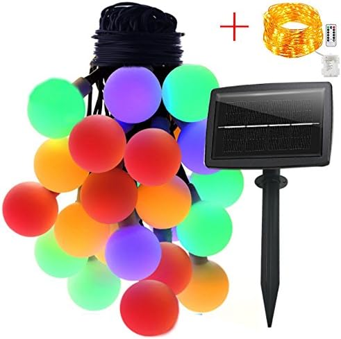 Solar Outdoor String Lights, 60 LEDs 8 Lighting Modes Waterproof Ball Fairy String lights for Garden, Patio, Christmas, Halloween, Wedding Party