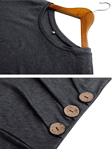 Aliex Women's Tunic Top Long Sleeve Casual Blouse T-Shirt Button Decor Grey L