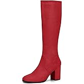 Allegra K Women's Side Zipper Chunky Heel Knee High Red Boots 10 M US -