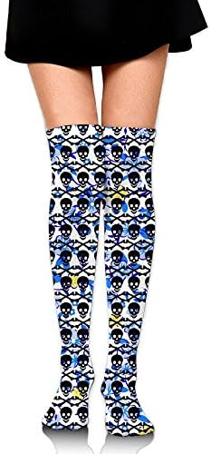 Dangerous Bone Skeleton Skull Icons Knee High Sports Compression Long Skirt Thigh Socks For Womens Sport Adult Stocking For Running,Stance,Cycling,Yoga,Soccer-Knee Length 25.59 Inch
