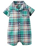 Carter's Baby Boys' Plaid Rompers (6 Months, Green Plaid)