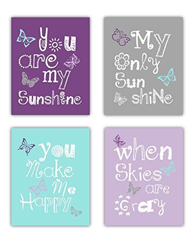 Butterfly Art for Girls, Purple Nursery Decor, Butterfly Nursery Art, You Are My Sunshine Art, P ...