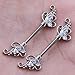 Gabry&jwl 2Pcs Vintage Flower Nipplerings 14G Stainless Steel Straight Barbell Nipple Ring Floral Filigree Inlay Cubic Zirconia Butterfly Wings Nipple Piercing for Women,Bar Lengh 14mm(Silver)
