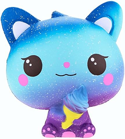 VLAMPO Squishies Jumbo Ice Cream Cat, Slow Rising Stress Relief Toys Soft Kawaii Scented Decoration Squishy for Kids and Adults (Galaxy Blue)