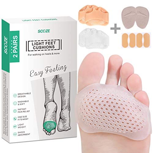 Metatarsal Pads Ball of Foot Cushions for Women Men, Gel Forefoot Pads for Calluses Bunions Morton Neuromas Foot Pain Relief (Beige, White)