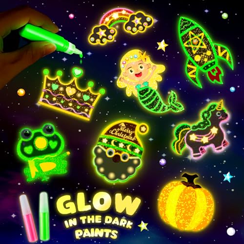 CGBOOM Kids Painting Set, 32 Pieces Kids Craft Set, Luminescence Fridge Magnets for Painting and Crafts, Wooden Magnets for Painting, Gift for Girls and Boys