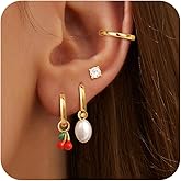 Poaiiu Gold Plated Earrings for Women - 14K Gold Hoop Earrings Set for Women Trendy Huggie Earrings Studs Cuffs Small Dainty Dangle Earrings Lightweight Cartilage Multiple Piercing Earrings Jewelry