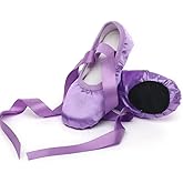 MSMAX Women's Ballet Dance Shoes Split Sole Satin Gymnastic Flats with Ribbon