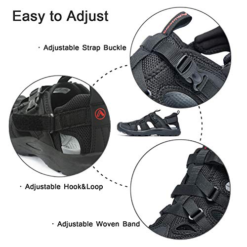 AMIDEWA Mens Outdoor Sandals Closed Toe Adjustable Hiking Sport Beach Water Shoes for Athletic Fisherman Beach Walking - Black - 11