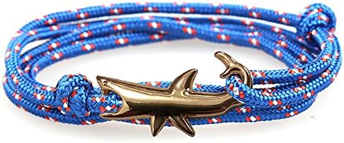 Happiness Jewelry Nylon Rope Sailing Vikings Wrap Bracelet With Gold Color Nautical Shark Alloy Clasp 30 Inches (Sapphire Blue / Gold)