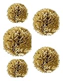 Fonder Mols Giant Gold Tissue Paper Pom Poms Flower Ball Wedding Bridal Shower Party Decoration(Set of 5, 10