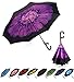 Double Layer Inverted Umbrella Big Straight Reverse Parasol Windproof UV Protection Umbrella for Car Rain Outdoor Hands Free C-Shaped Handle with Carrying Bag