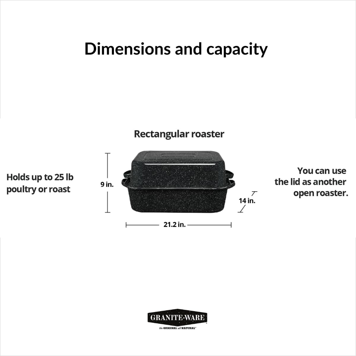 Granite Ware 21 in Oven Rectangular Roaster with lid. (Speckled Black