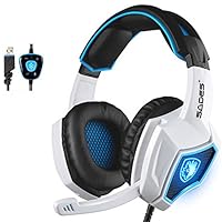 Yanni Sades SPIRITWOLF USB Version 7.1 Surround Sound Stereo Gaming Headset PC Computer Headphones Over Ear with Mic, Noise Reduction, Volume Control, LED for Gamers(White Black)