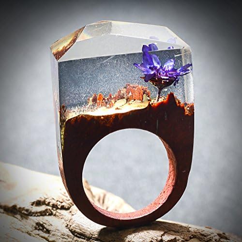 TENGZHEN Jewelry Handmade Wood Resin Rings Magical Miniature Snow Worlds Inside Ring Jewelry For Womens