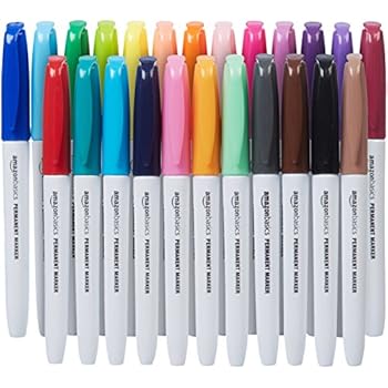 AmazonBasics Fine Point Tip Permanent Markers - Assorted Colors, 24-Pack