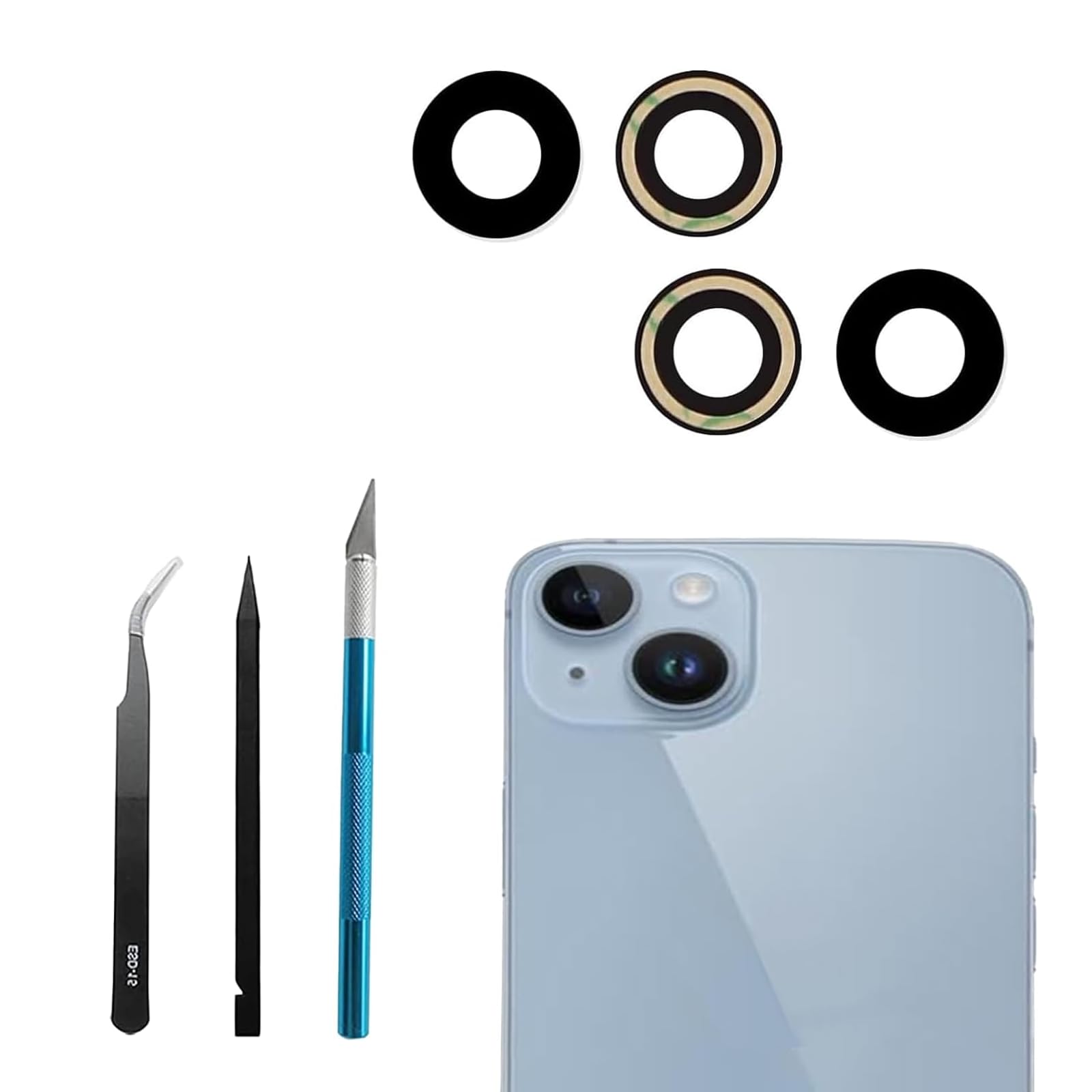 Anglepingping 14/14 Plus Back Rear Camera Lens Glass Replacement Compatible with iPhone 14/ iPhone 14 Plus Camera Glass Replacement + Repair Tool Kit, Anti-Lens Scratch