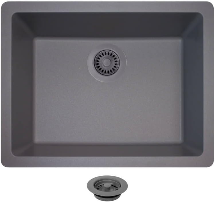 808 Dual-mount Single Bowl Quartz Kitchen Sink, Silver, Colored Flange