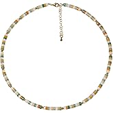 Jewever Real Jade Choker Necklace for Women Men Clear Quartz/Aventurine/Topaz Beaded Healing Crystals and Gemstones Necklaces Chokers Unisex Jewelry (16 ″+2 ″)