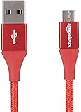 AmazonBasics Double Braided Nylon USB 2.0 A to Micro B Charger Cable | 10 Feet, Red