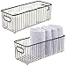 mDesign Deep Metal Bathroom Storage Organizer Basket Bin - Farmhouse Wire Grid Design - for Cabinets, Shelves, Closets, Vanity Countertops, Bedrooms, Under Sinks - 2 Pack - Bronze