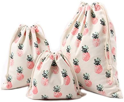 Riverer Gift Bags with Drawstring, Packing Storage Linen Jewelry Pouches Sacks for Wedding Party 12 pcs Pineapple Pattern, 9.8x12.6 Inches