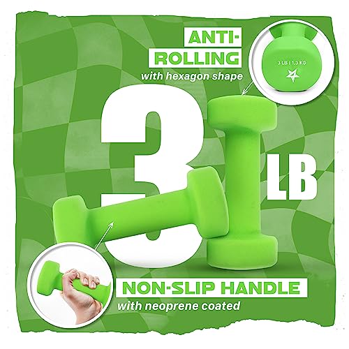 Yes4All Neoprene Coated Dumbbell Hand Weight Sets of 2 - Multiple Weight Options with 15 Colors, Hexagon Shape, Anti-roll, Anti-Slip