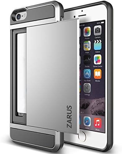 For iPhone 6 Plus / 6s Plus [Heavy Duty] For Apple iPhone 6s Plus [Slide Card Armor] Hybrid Card Slot Wallet Cover, Dual Layer ZARUS Slide Card (Silver)