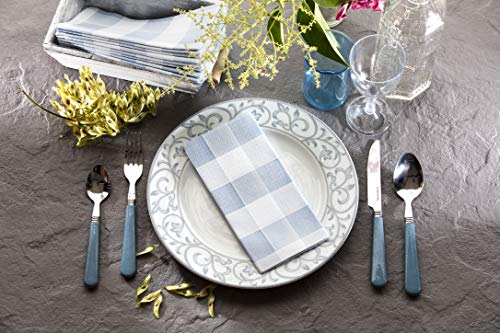 Gingham Napkin | Light Blue Checks - Disposable Linen-Feel Guest Towels Rustic Cottage Styling Perfect for Everyday Use, Lunchboxes, for Kitchen, Parties, Dinners or Events Set of 50, 16x16 inches.