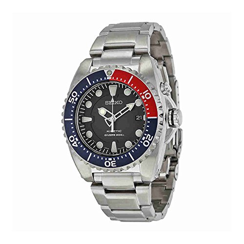 Seiko Men s SKA369 Kinetic Diver s Blue Dial, Red & Blue Bezel 200m Watch