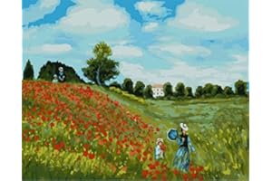 YEESAM ART Paint by Numbers for Adults, Poppies at Argenteuil by Monet 16x20 Inch Linen Canvas Acrylic DIY Number Painting Kits Wall Art Decor Gifts (Without Frame)