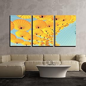 3 Piece Canvas Wall Art - Decoration by Colorful Umbrella with Sky Background. - Modern Home Art Stretched and Framed Ready to Hang - 16"x24"x3 Panels