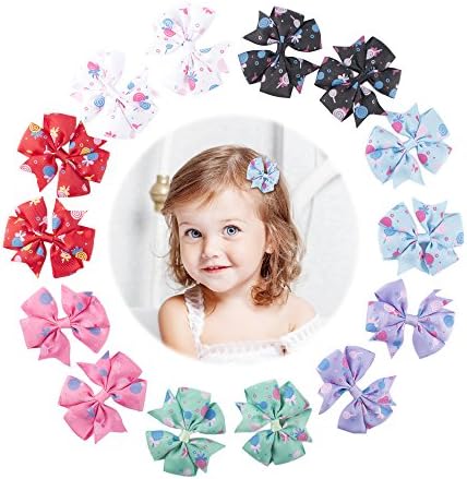 Yinson 14 Packs 3 Inch Baby Girls Ribbon Grosgrain Mini Lolipop Printed Boutique Hair Bows Clips Sets for Infant Toddler Kids TH07