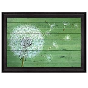 Dandelion Being Blown Away Over Green Wood Panels...