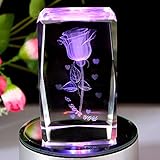 Graces Dawn® 3D Laser Etched Crystal Rotating Rose with 7-led Colorful Lights