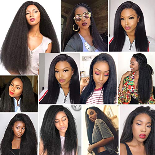 Feelgrace-Natural-Black-10A-Grade-Kinky-Straight-Human-Hair-Lace-Closure-Wigs-for-Black-Women-Brazilian-Virgin-Kinky-Straight-Yaki-Wig-200-Density-Lace-Wig-12-inches