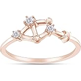 AFFY 1/10 Carat Natural Round Diamond Celestial Star Horoscope Astrology Zodiac Sign Ring In 14k Rose Gold Over Sterling Silver (0.1 Cttw, H-I Color, I1-I2 Clarity)