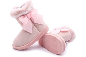 CINDEAR Girls’ Suede Bow Winter Boots, Faux-Fur Lined Snow Boot with Side-Zip, Lightweight Anti-Slip TPR Sole, Warm Toddler & Little Kid Shoes